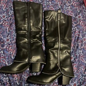 Black Fergalicious knee high zip up boots size 6.5 by Fergie